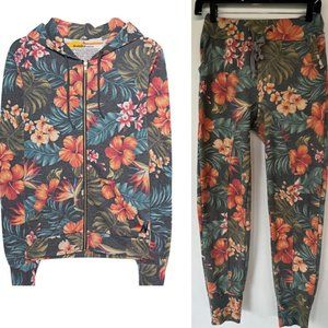 Aviator Nation Kauai Floral Tracksuit Hoodie Jogger zip up size xs